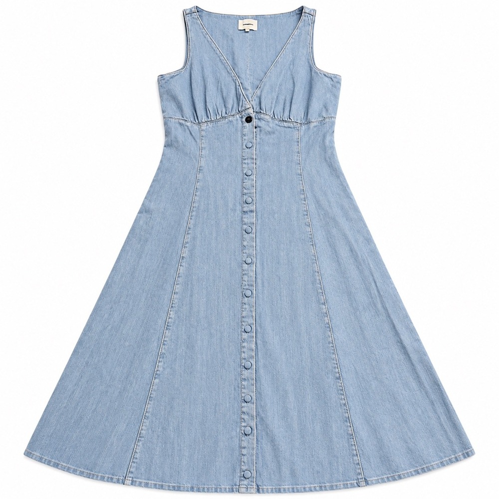 Reformation Sebastian Denim Midi Dress Light Wash Cotton Blue Size 12